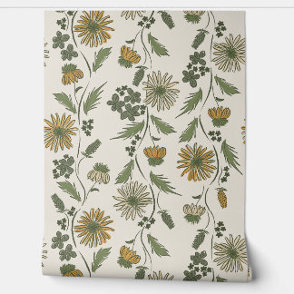 Papier Peint Wildflower Stripes - Mustard Gold And Deep Green