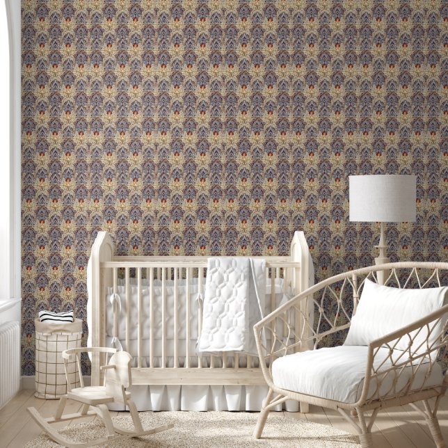 Papier Peint William * Morris Artichoke Bleu Beige Bourgogne (Enfants)
