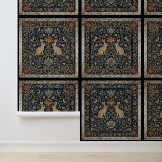 Papier Peint William Morris Floral Lapins Symétriques