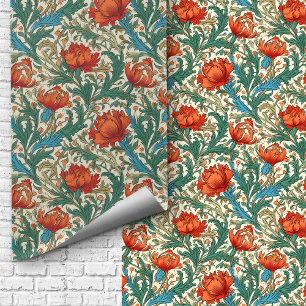 Papier Peint William Morris inspiré terre cuite pastel bleu