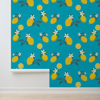 Papier Peint yellow lemons branches wallpaper