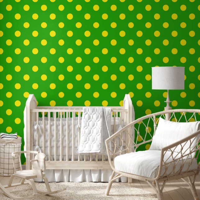 Papier Peint Yellow On Green Polka Dots Pattern Design  (Créateur téléchargé)