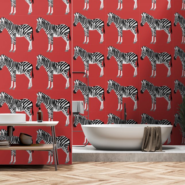 Papier Peint Zebra Exotic Animal Motif Deep Red (Salle de bain)