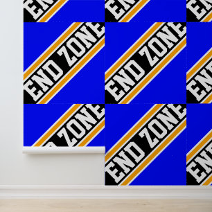 Papier Peint ZONE DE BOUT Tiled Bleu Royal Orange Noir Rayures