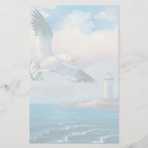 Papier Peinture D'Une Mouette Volant Près D'Un Phare