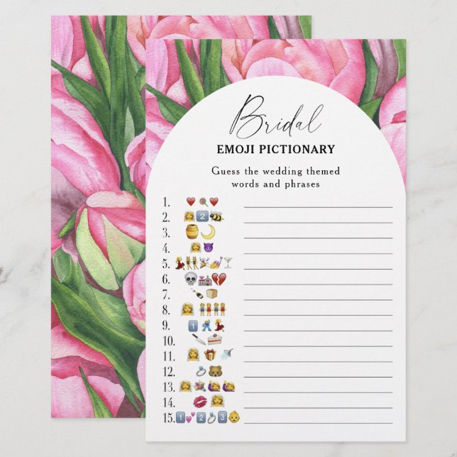 Papier Peony roses - nuptiale douche émoticônes jeu (Devant / Derrière)