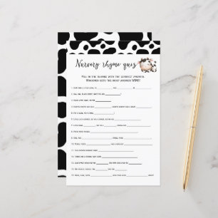 Papier pépinière de vache rimes quiz jeu de baby shower