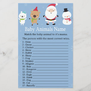 Papier Père Noël Bébé Animaux Nom baby shower de jeu