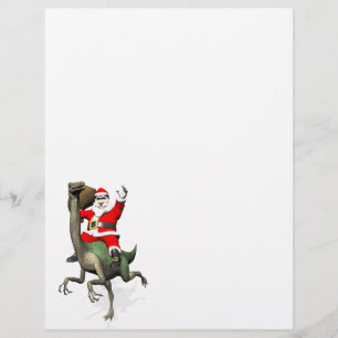 Papier Père Noël chevauchant un Gallimimus