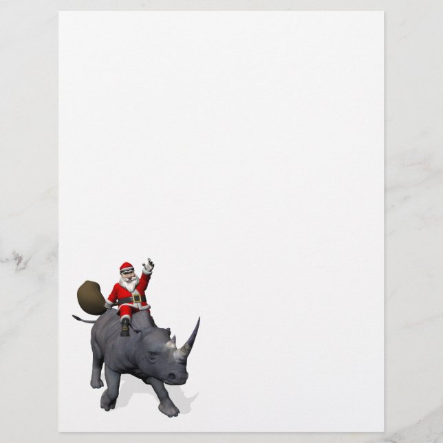 Papier Père Noël joyeux chevauchant un rhinocéros (Devant)