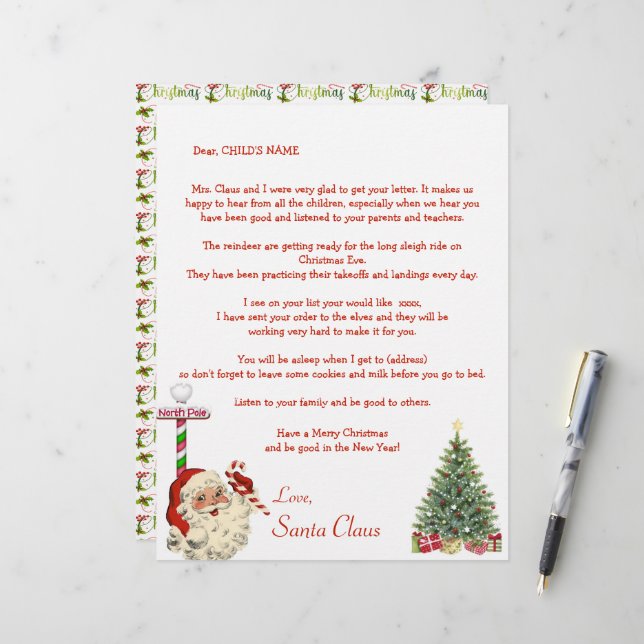 Papier Père Noël Lettre personnelle à votre enfant Pôle N (Devant/Arrière en situation)