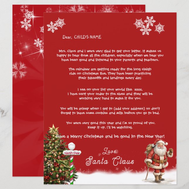 Papier Père Noël Lettre personnelle à votre enfant Pôle N (Devant / Derrière)
