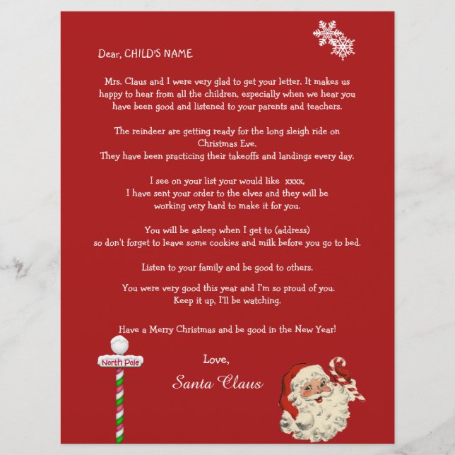 Papier Père Noël Lettre personnelle à votre enfant Pôle N (Devant)
