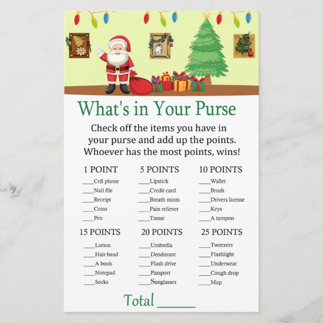 Papier Père Noël Qu'y a-t-il dans votre sac à main (Devant)