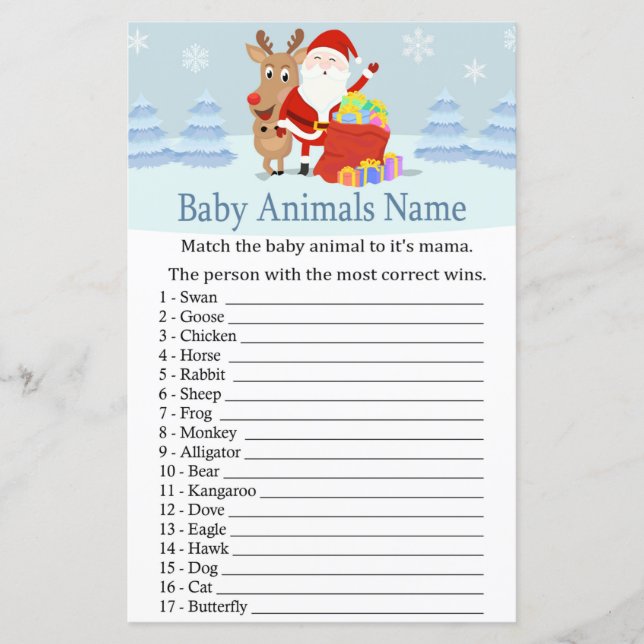 Papier Père Noël, Rudolph Baby Animaux Nom baby shower de (Devant)