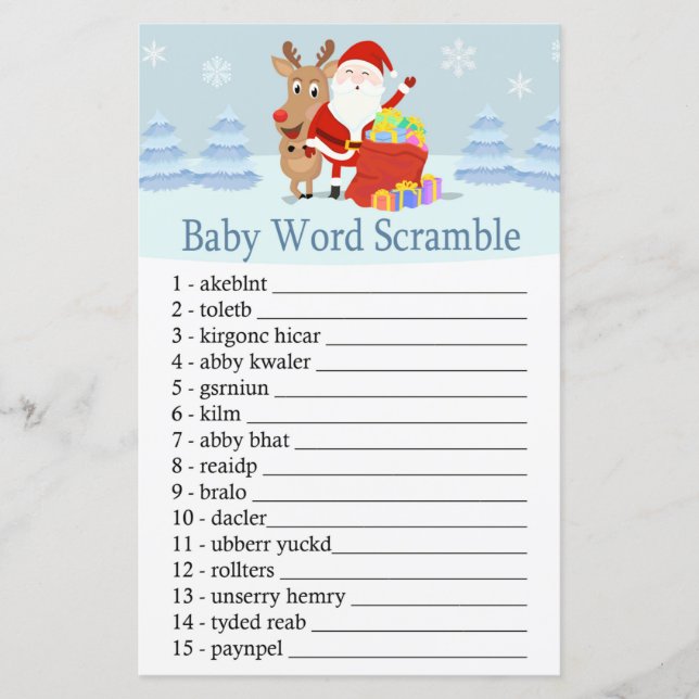 Papier Père Noël, Rudolph Baby jeu de mots scramble (Devant)