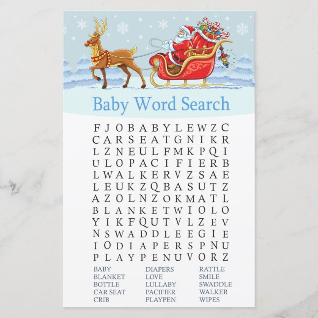 Papier Père Noël Sleigh Reindeer Baby shower Mot de reche (Devant)