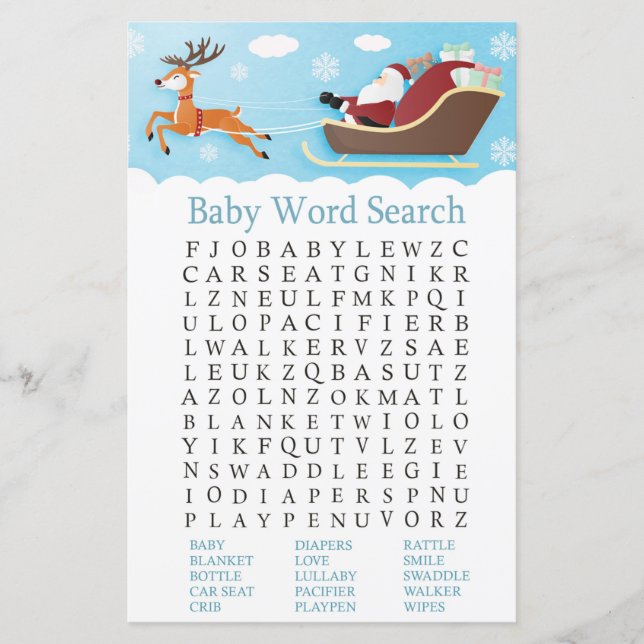 Papier Père Noël Sleigh Reindeer Baby shower Mot de reche (Devant)