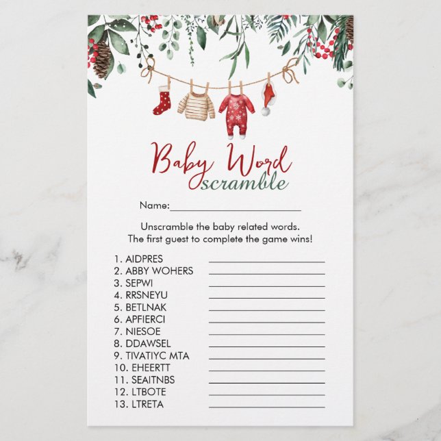 Papier Père Noël Vêtements pour bébé Word Scramble Jeu Ba (Devant)