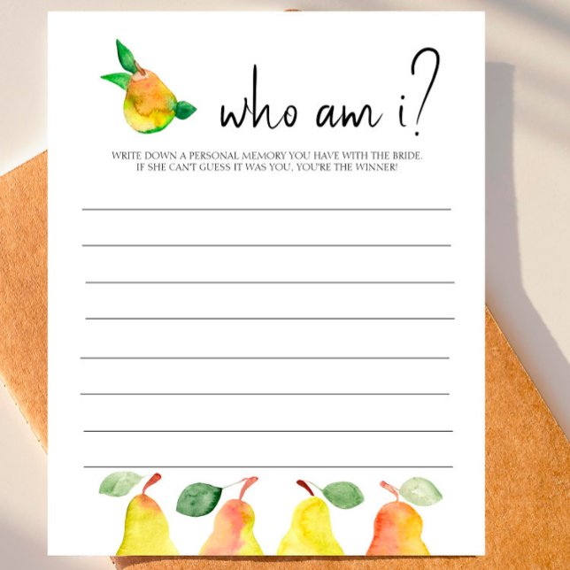 Papier Perfect Pear - Fête des mariées "Qui suis-je ?" Je (Créateur téléchargé)
