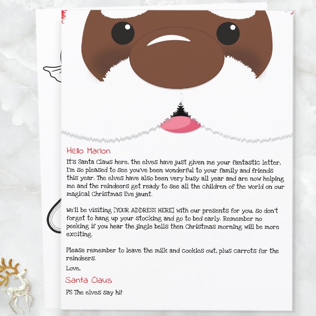 Papier Personalized Letter From African American Santa  (Black Santa)
