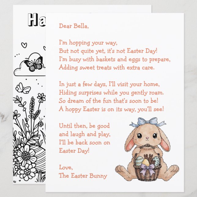 Papier Personalized Letter & from the Easter Bunny (Devant / Derrière)