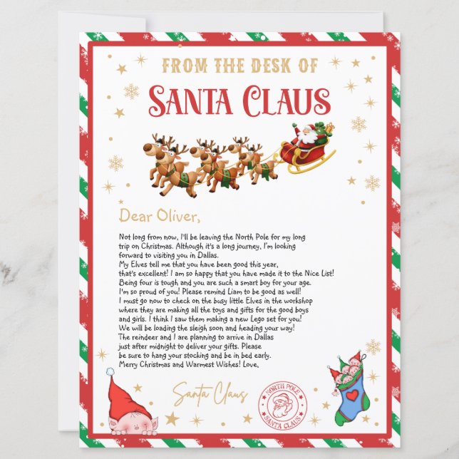 Papier Personalized Official North Pole Letter from Santa (Devant)