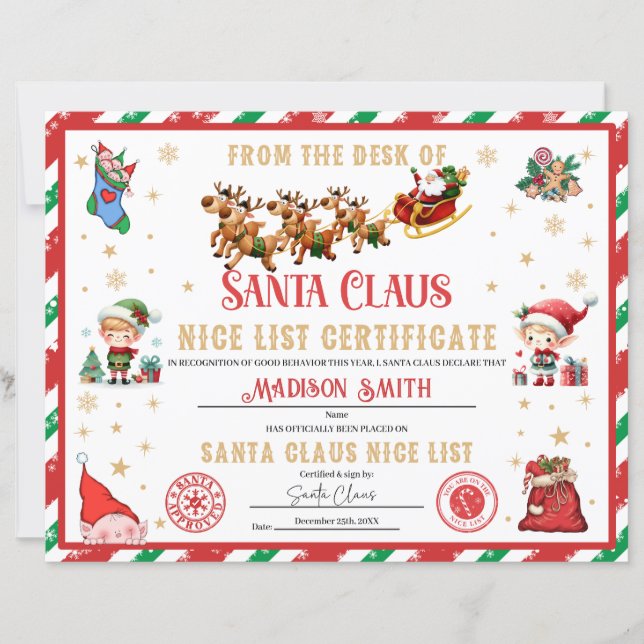 Papier Personalized Santa Official Nice List Certificate (Devant)