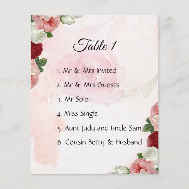 Papier Personnalisation rose Mariages invités Plan table (Devant)