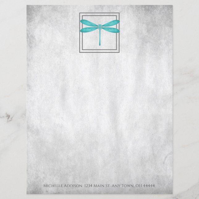 Papier personnalisé de libellule turquoise (Devant)