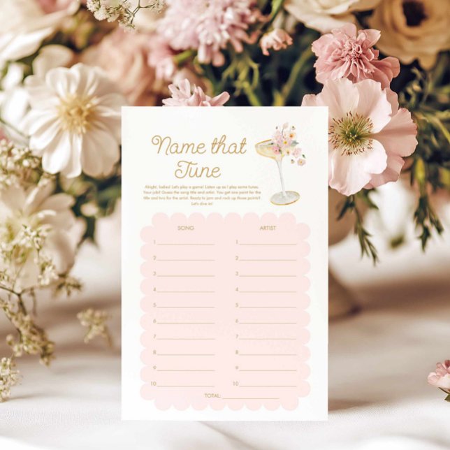 Papier Pétales et le ministère public Nom du jeu d'aiguil (Blush Pink Name that Tune Petals and Prosecco Bridal Shower Game)