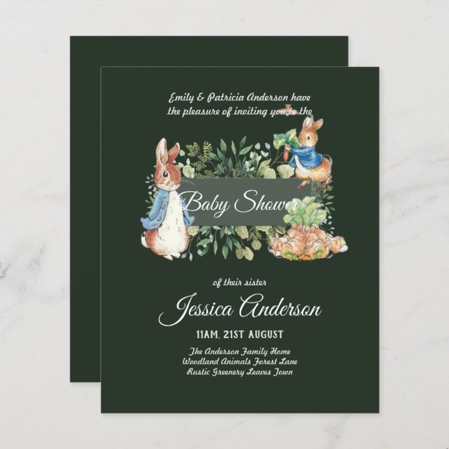 Papier Peter Rabbit BABY SHOWER Invitations (Devant / Derrière)