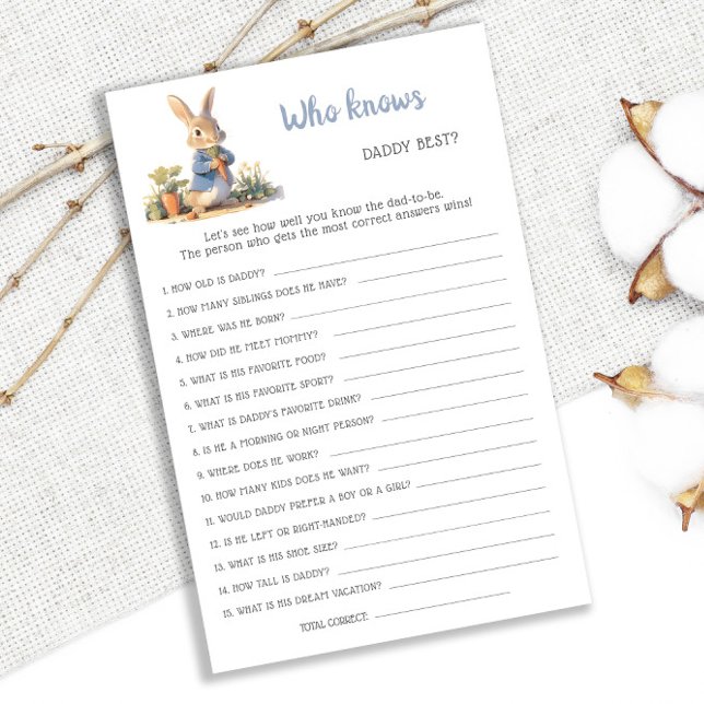 Papier Peter Rabbit Qui Connaît Papa Meilleur Baby shower (Créateur téléchargé)