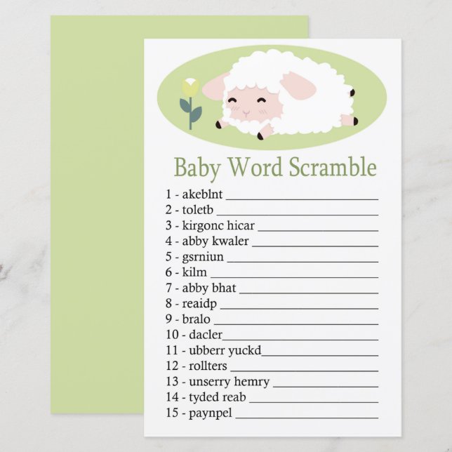 Papier Petit agneau Bébé mot scramble jeu (Devant / Derrière)