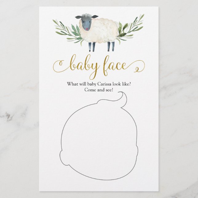 Papier Petit Agneau doux vert Baby shower Visage bébé (Devant)