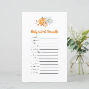Papier Petit Baby shower Citrouille Word Scramble Jeu