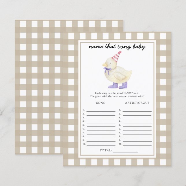 Papier Petit baby shower de canard - Nom que Baby Song (Devant / Derrière)