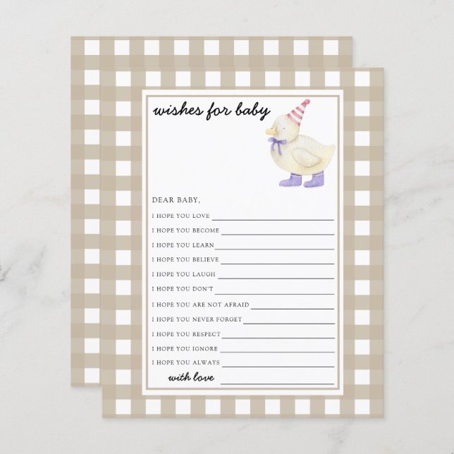 Papier Petit baby shower de canard souhaits pour bébé (Devant / Derrière)