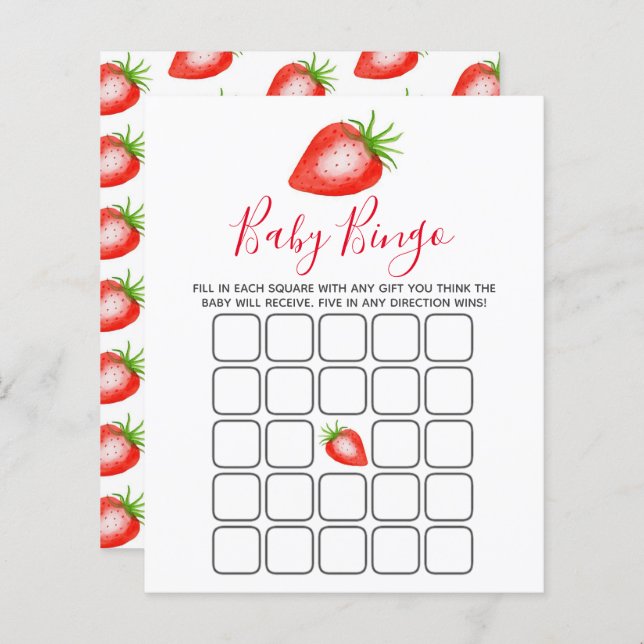 Papier Petit Baby shower de fraise doux Bingo (Devant / Derrière)