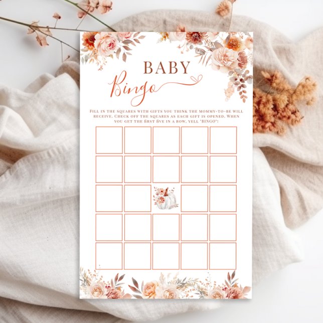Papier Petit Citrouille Automne Floral Baby Bingo Jeu (Créateur téléchargé)