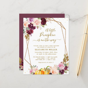 Papier petit citrouille baby shower fleuri de baies invit