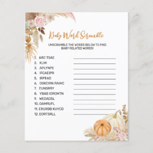 Papier Petit Citrouille Boho Baby shower Word Scramble Je