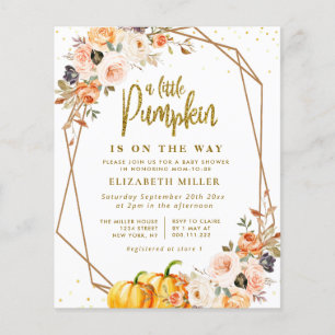 Papier petit citrouille or blush baby shower floral invit