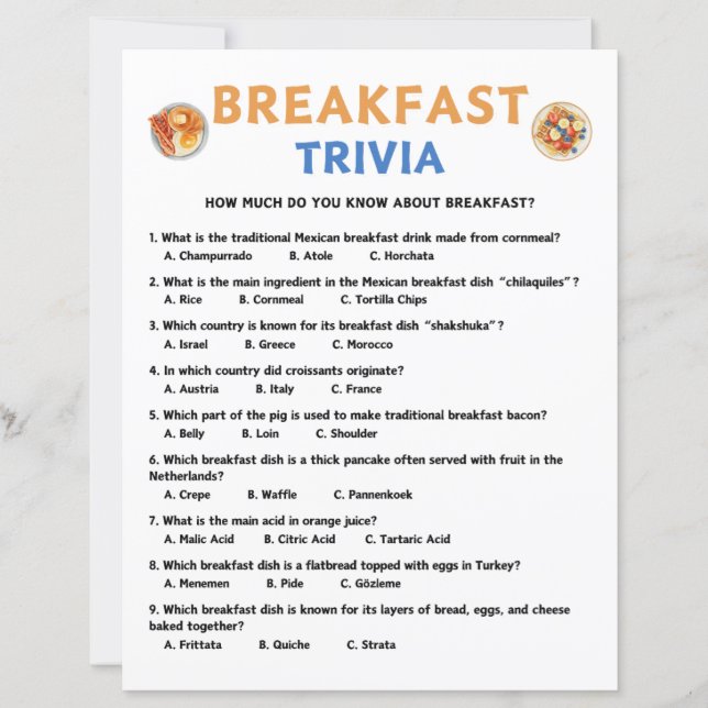 Papier Petit-déjeuner Jeu Trivia (Devant)