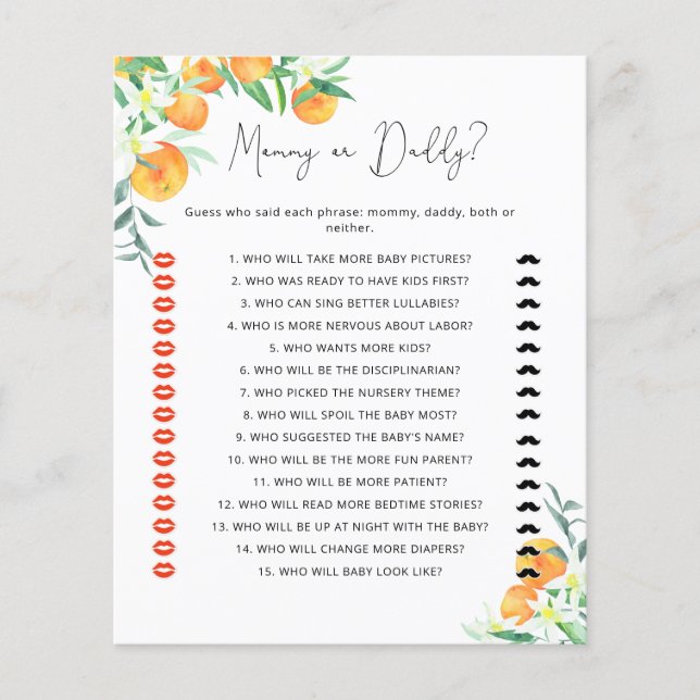 Papier Petit jeu de baby shower maman ou papa (Devant)