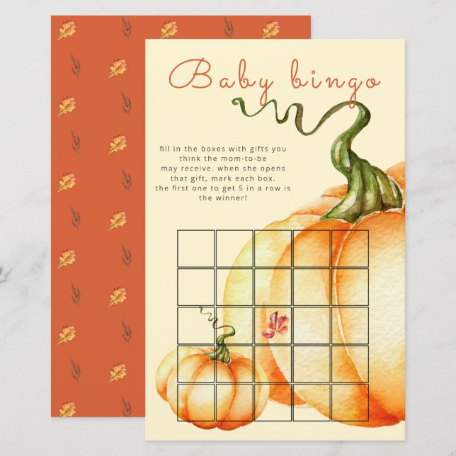 Papier Petit jeu de bingo pour bébé Citrouille (Devant / Derrière)