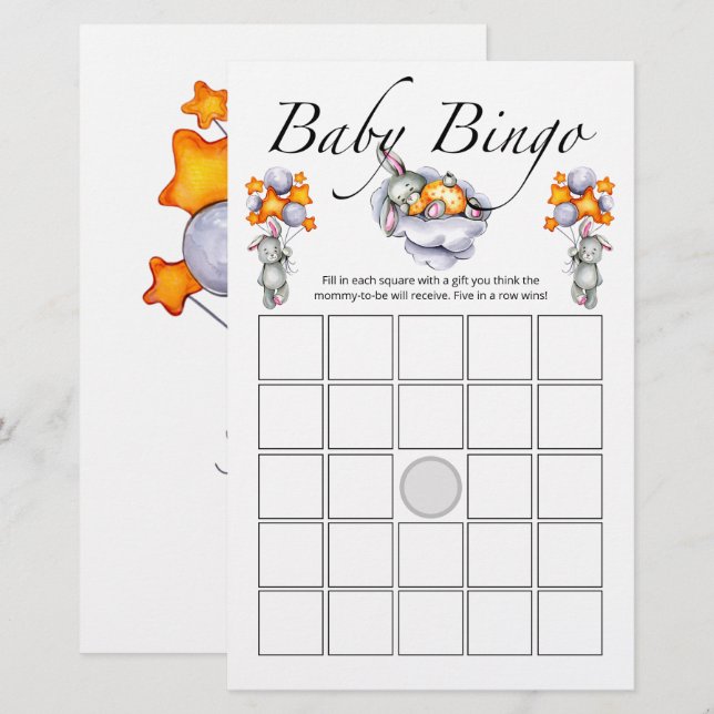 Papier Petit lapin bébé jeu de bingo (Devant / Derrière)