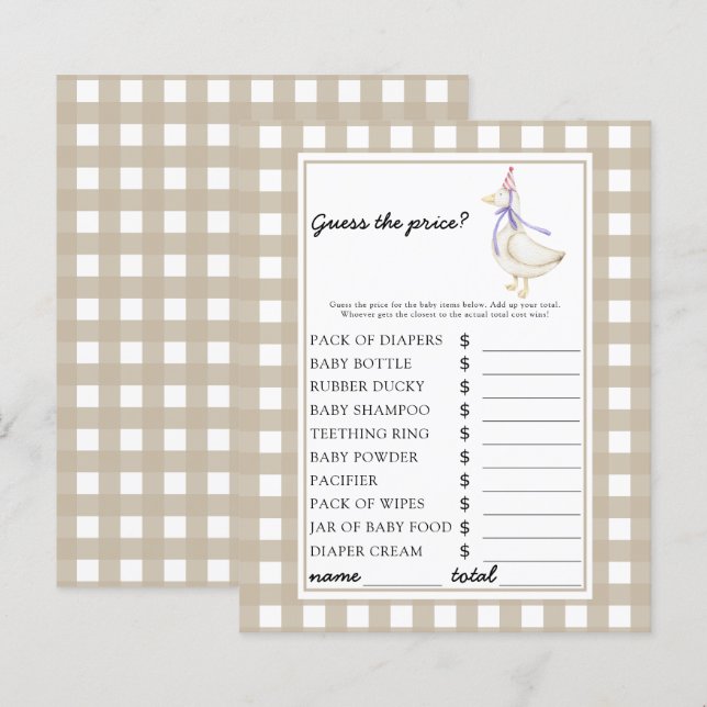 Papier Petit oison - Devinez le prix ! Jeu (Devant / Derrière)