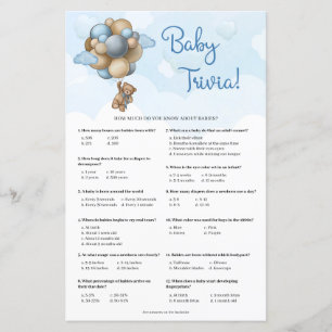 Papier Petit ours en peluche ballons bleu brun Baby Trivi