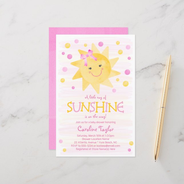 Papier Petit rayon de soleil Baby shower d'aquarelle (Devant/Arrière en situation)